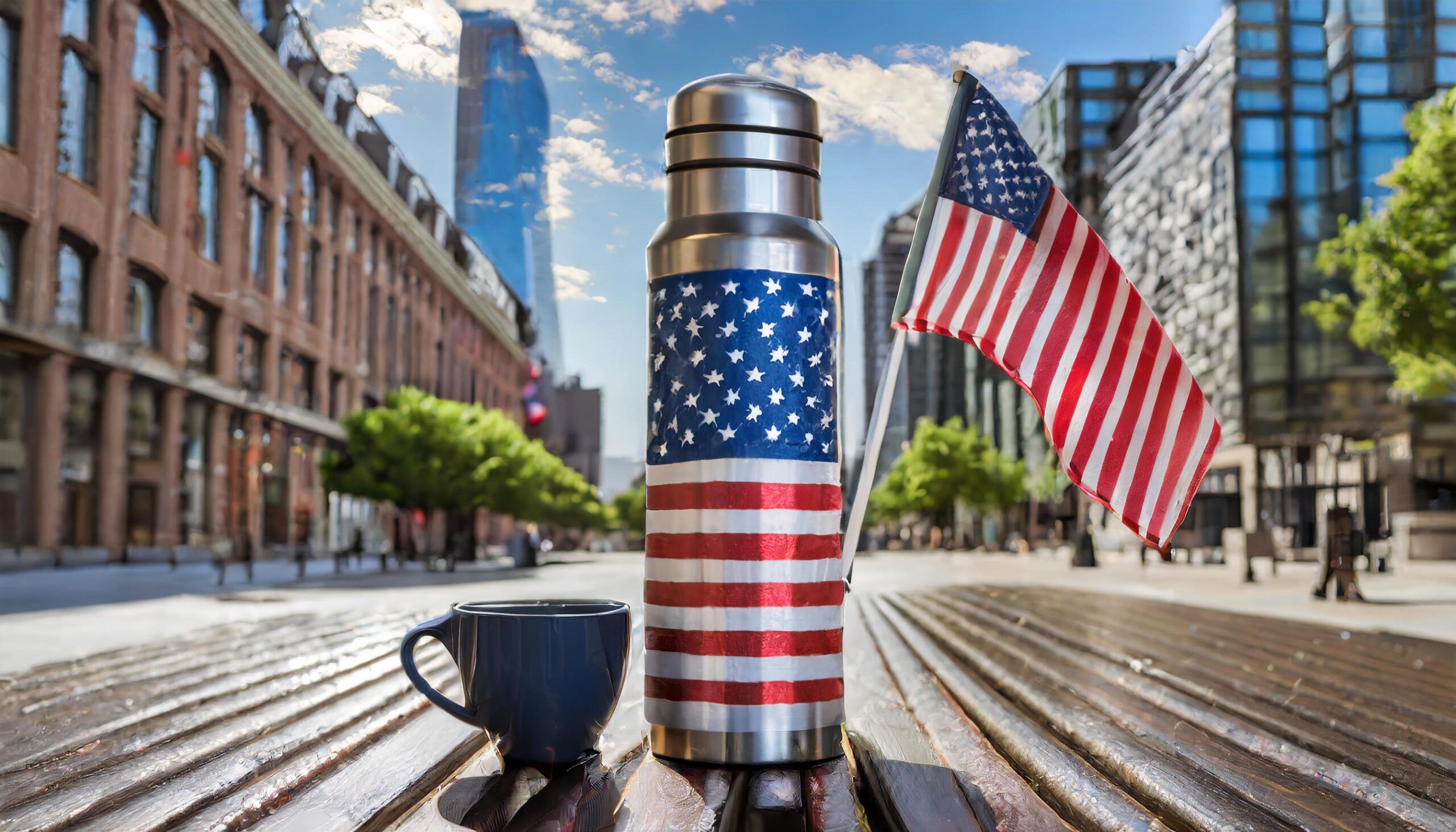 coffee thermos usa flag in the city 32893